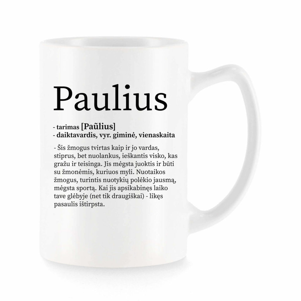 Baltas universalus puodelis su vardo improvizacija Paulius