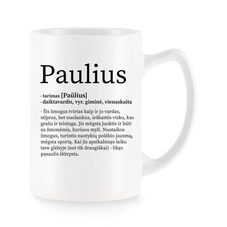 Baltas universalus puodelis su vardo improvizacija Paulius