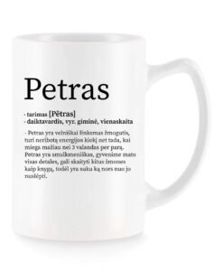 Baltas universalus puodelis su vardo improvizacija Petras