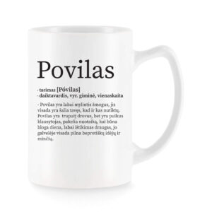 Baltas universalus puodelis su vardo improvizacija Povilas