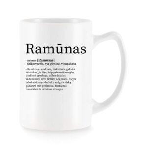Baltas universalus puodelis su vardo improvizacija Ramūnas
