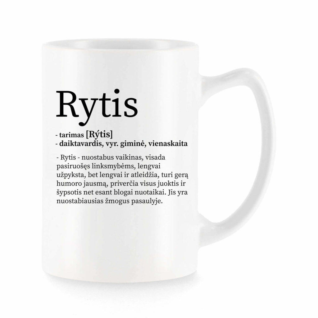 Baltas universalus puodelis su vardo improvizacija Rytis