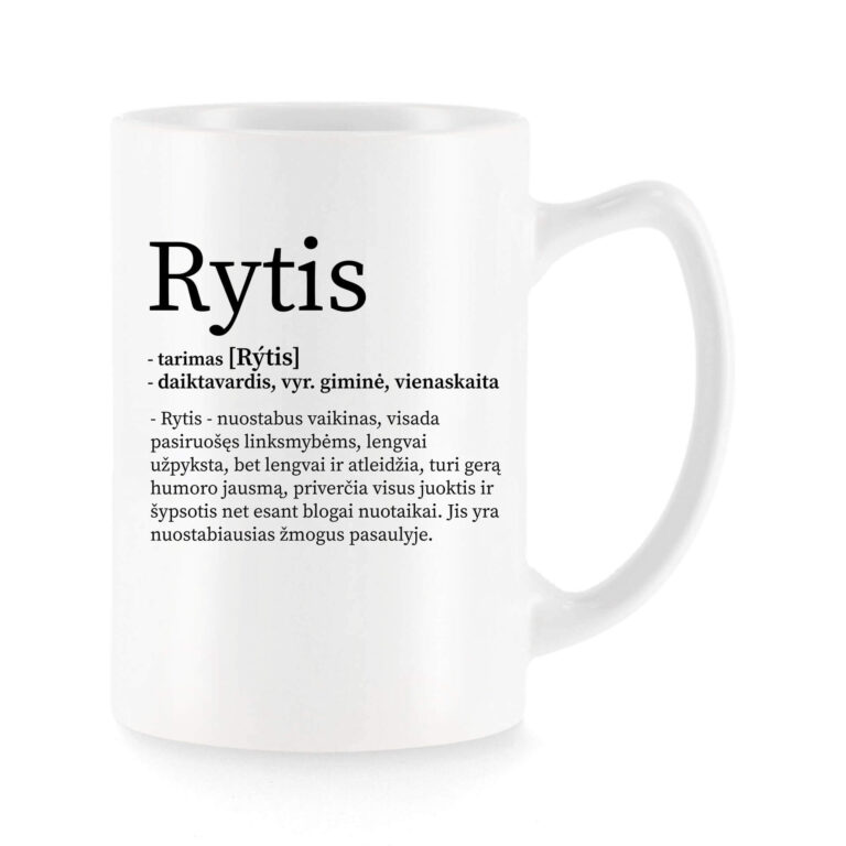 Baltas universalus puodelis su vardo improvizacija Rytis