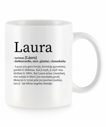 Baltas universalus puodelis su vardo improvizacija Laura