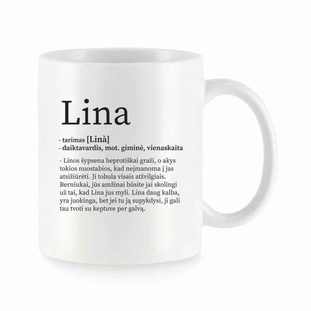 Baltas universalus puodelis su vardo improvizacija Lina