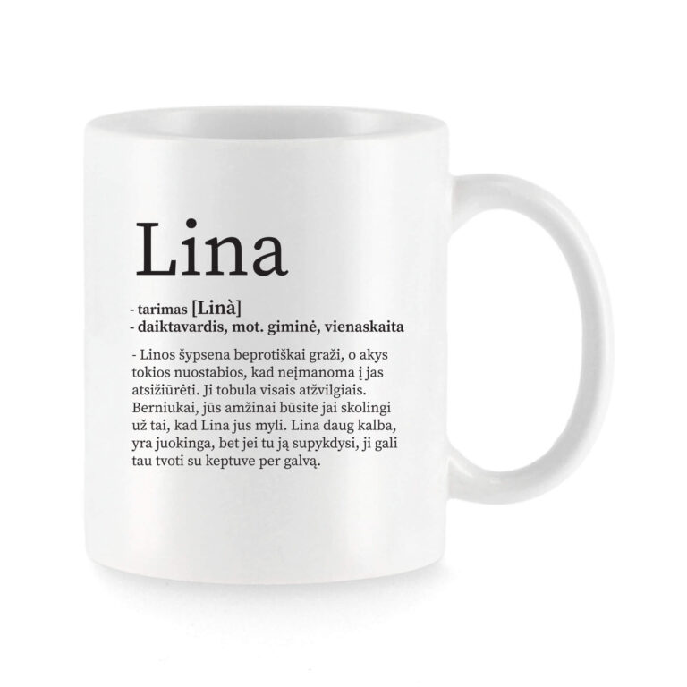 Baltas universalus puodelis su vardo improvizacija Lina