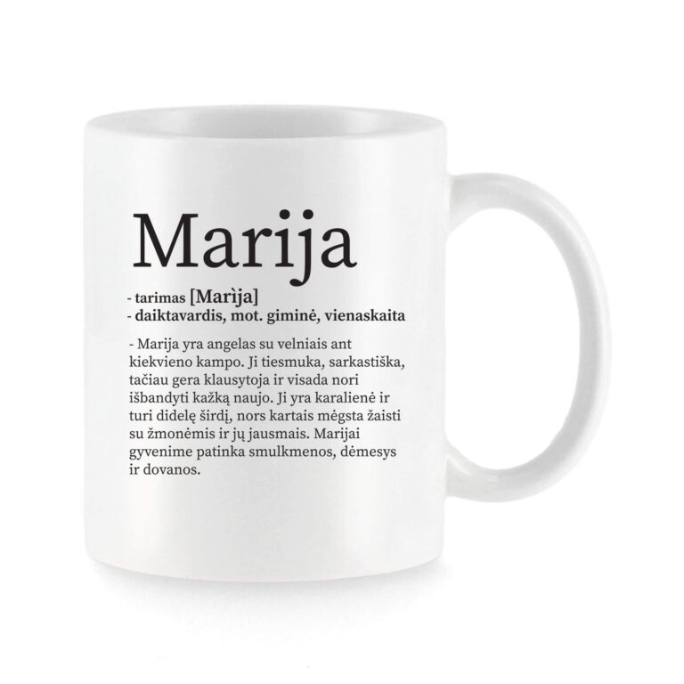 Baltas universalus puodelis su vardo improvizacija Marija