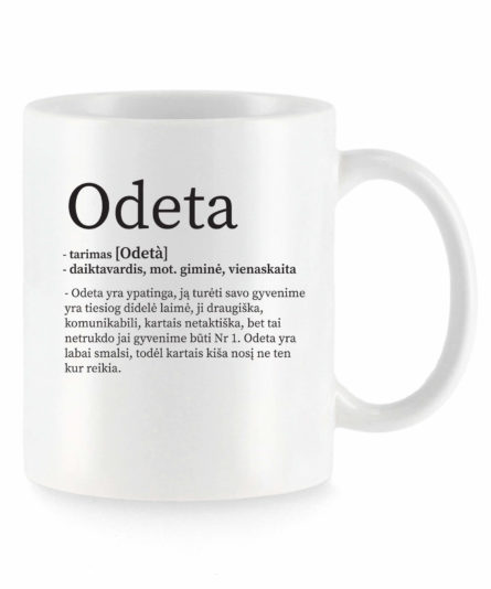 Baltas universalus puodelis su vardo improvizacija Odeta