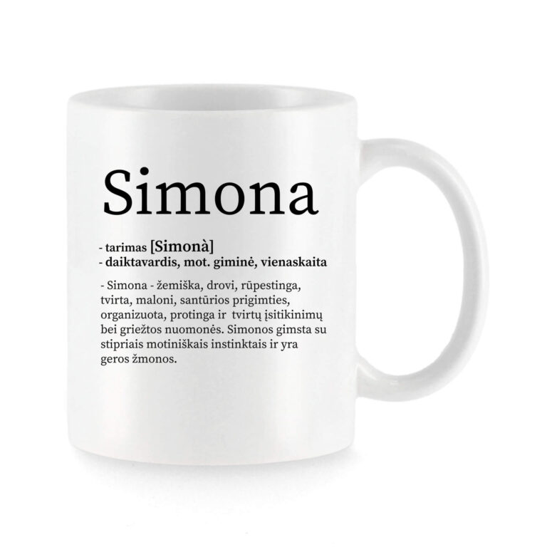 Baltas universalus puodelis su vardo improvizacija Simona