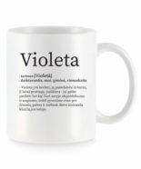 Baltas universalus puodelis su vardo improvizacija Violeta