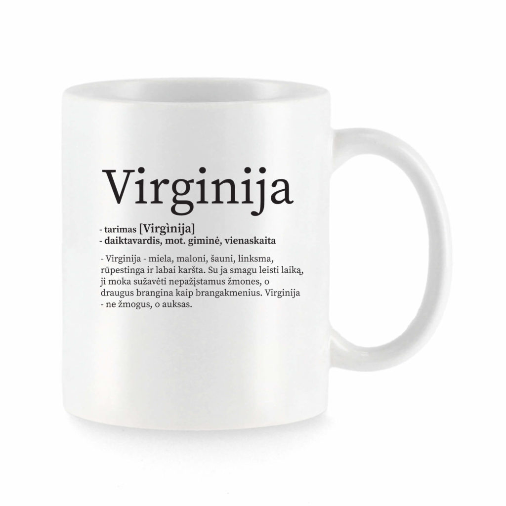 Baltas universalus puodelis su vardo improvizacija Virginija