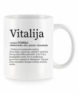 Baltas universalus puodelis su vardo improvizacija Vitalija
