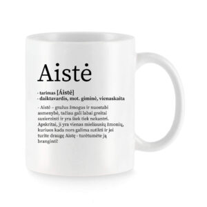 Baltas universalus puodelis su vardo improvizacija Aistė