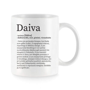 Baltas universalus puodelis su vardo improvizacija Daiva