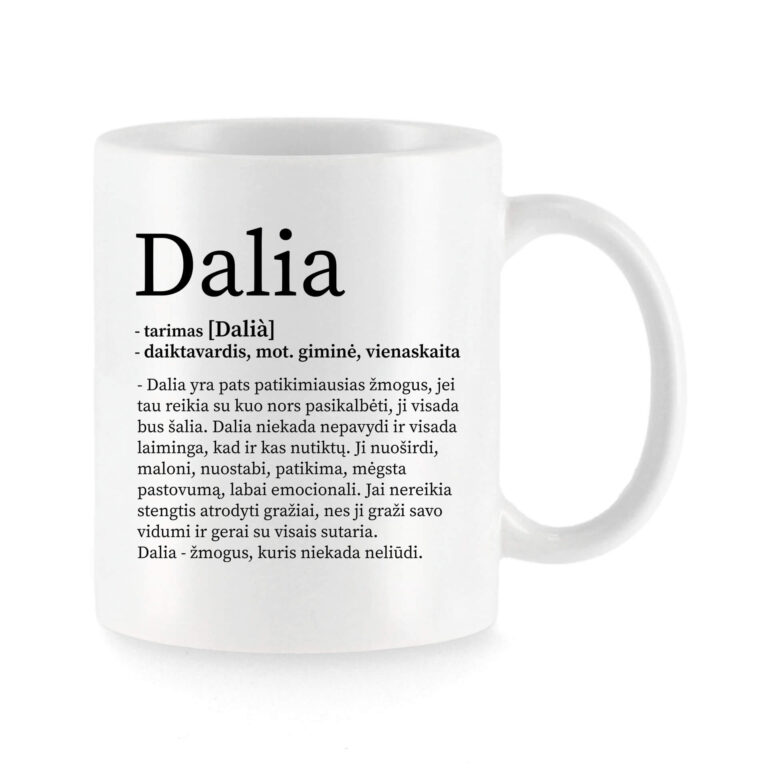 Baltas universalus puodelis su vardo improvizacija Dalia