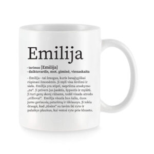 Baltas universalus puodelis su vardo improvizacija Emilija