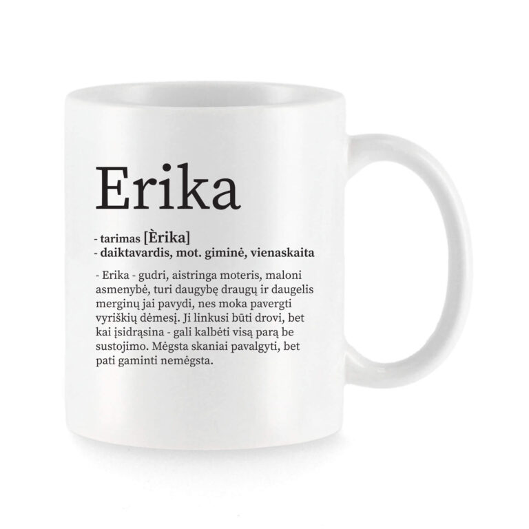 Baltas universalus puodelis su vardo improvizacija Erika