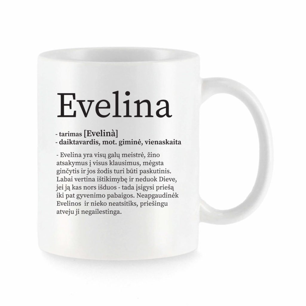 Baltas universalus puodelis su vardo improvizacija Evelina