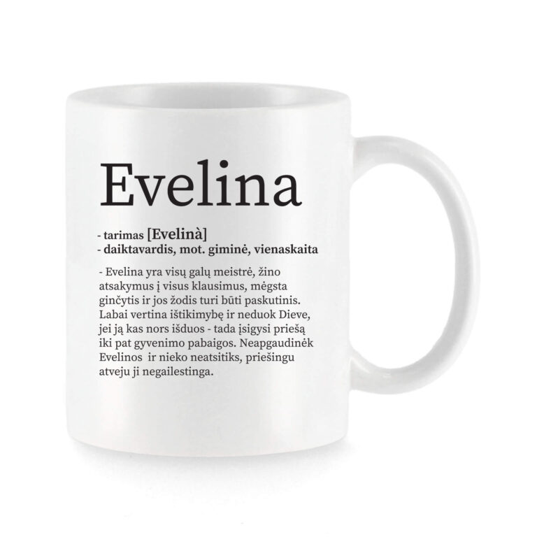 Baltas universalus puodelis su vardo improvizacija Evelina