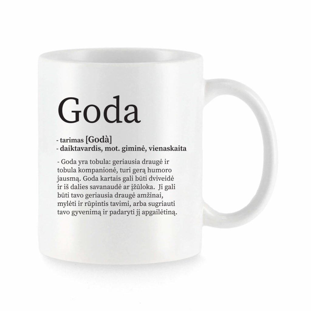 Baltas universalus puodelis su vardo improvizacija Goda
