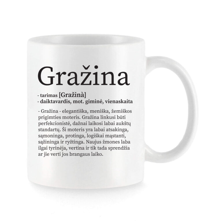 Baltas universalus puodelis su vardo improvizacija Gražina