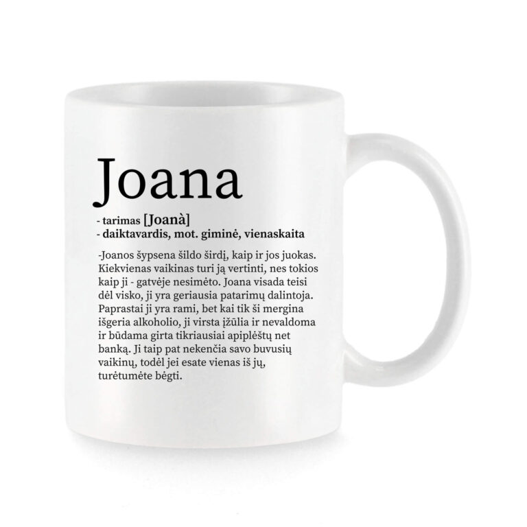 Baltas universalus puodelis su vardo improvizacija Joana