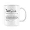 Baltas universalus puodelis su vardo improvizacija Justina