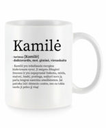 Baltas universalus puodelis su vardo improvizacija Kamilė
