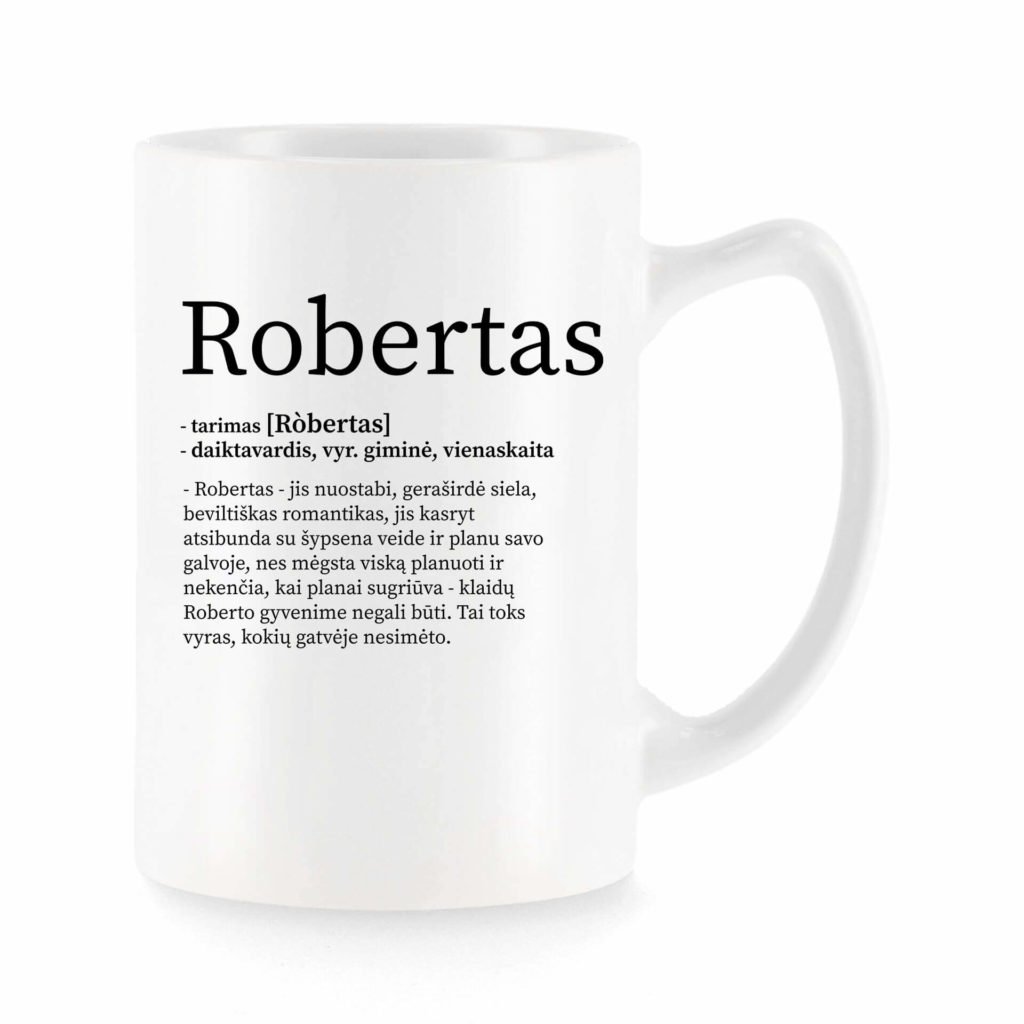 Baltas universalus puodelis su vardo improvizacija Robertas