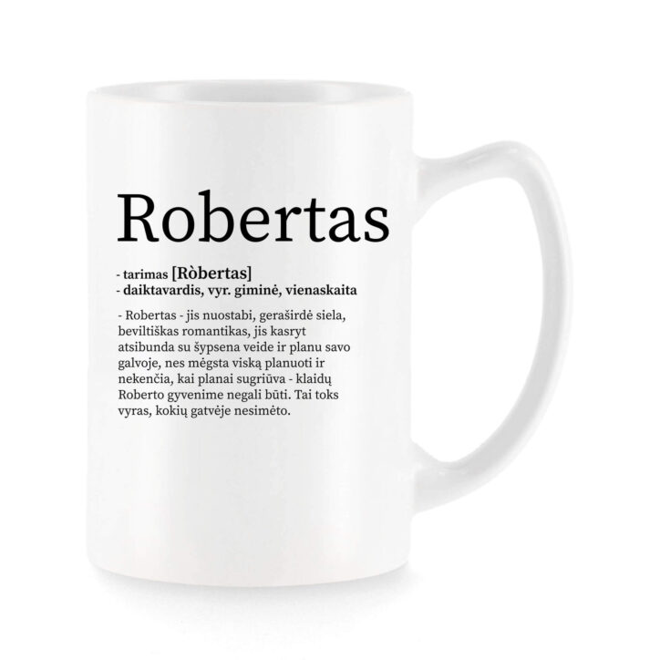 Baltas universalus puodelis su vardo improvizacija Robertas