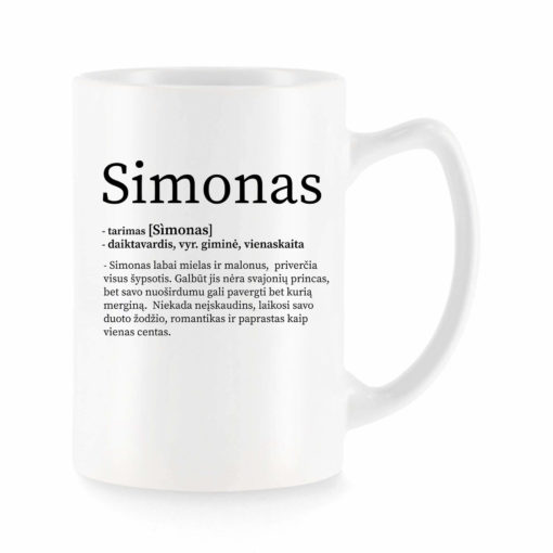 Baltas universalus puodelis su vardo improvizacija Simonas