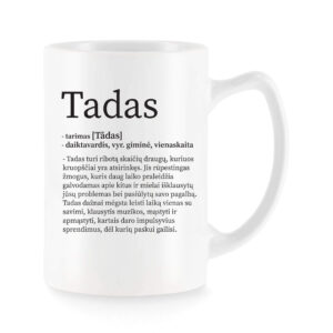 Baltas universalus puodelis su vardo improvizacija Tadas