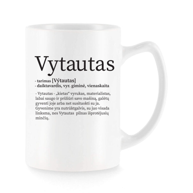 Baltas universalus puodelis su vardo improvizacija Vytautas