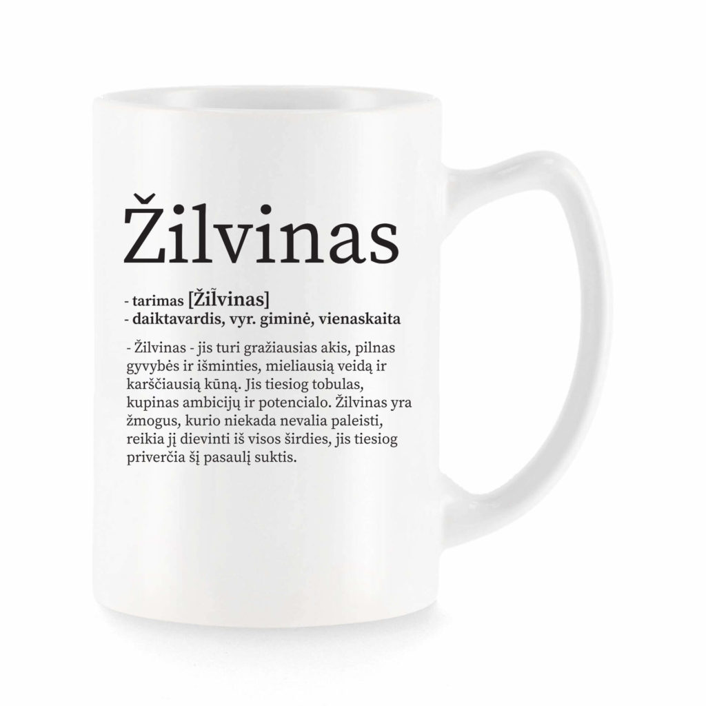 Baltas universalus puodelis su vardo improvizacija Žilvinas