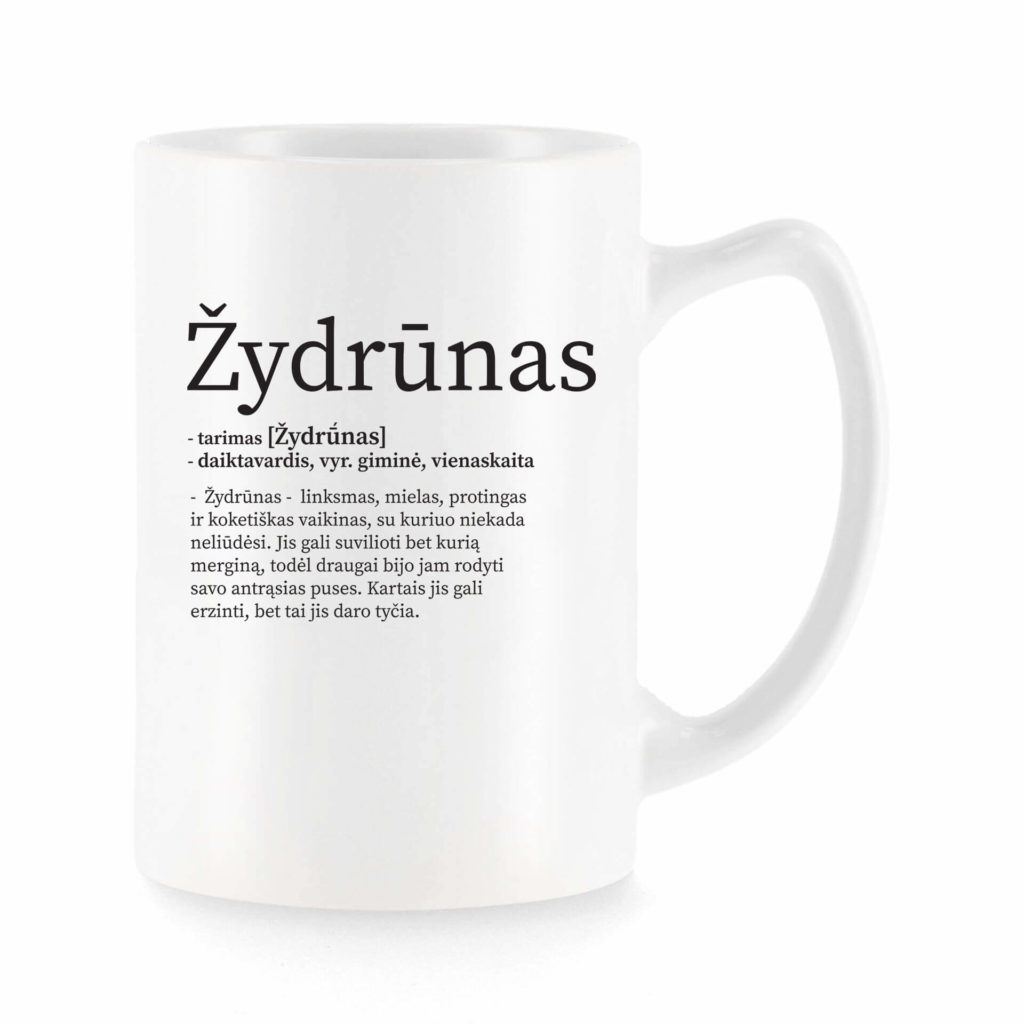 Baltas universalus puodelis su vardo improvizacija Žydrūnas
