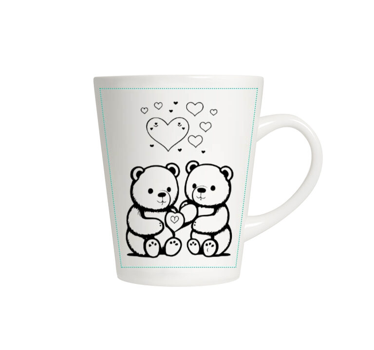 Latte formos puodelis "Couple Teddy Heart" 300 ml balta