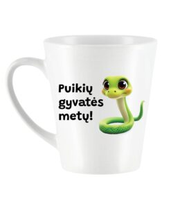 Latte kavos puodelis su spauda Puikūs gyvatės metai