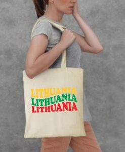 Natūralios spalvos medvilninis pirkinių krepšys Lithuania su spauda ir galimybe personalizuoti.