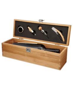 Vyno aksesuarų rinkinys „Tardor“ bambukinėje dėžutėje su norima spauda