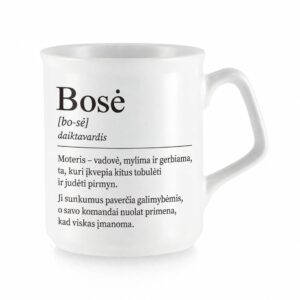 Elegantiškas baltas keraminis puodelis su spauda Bosė