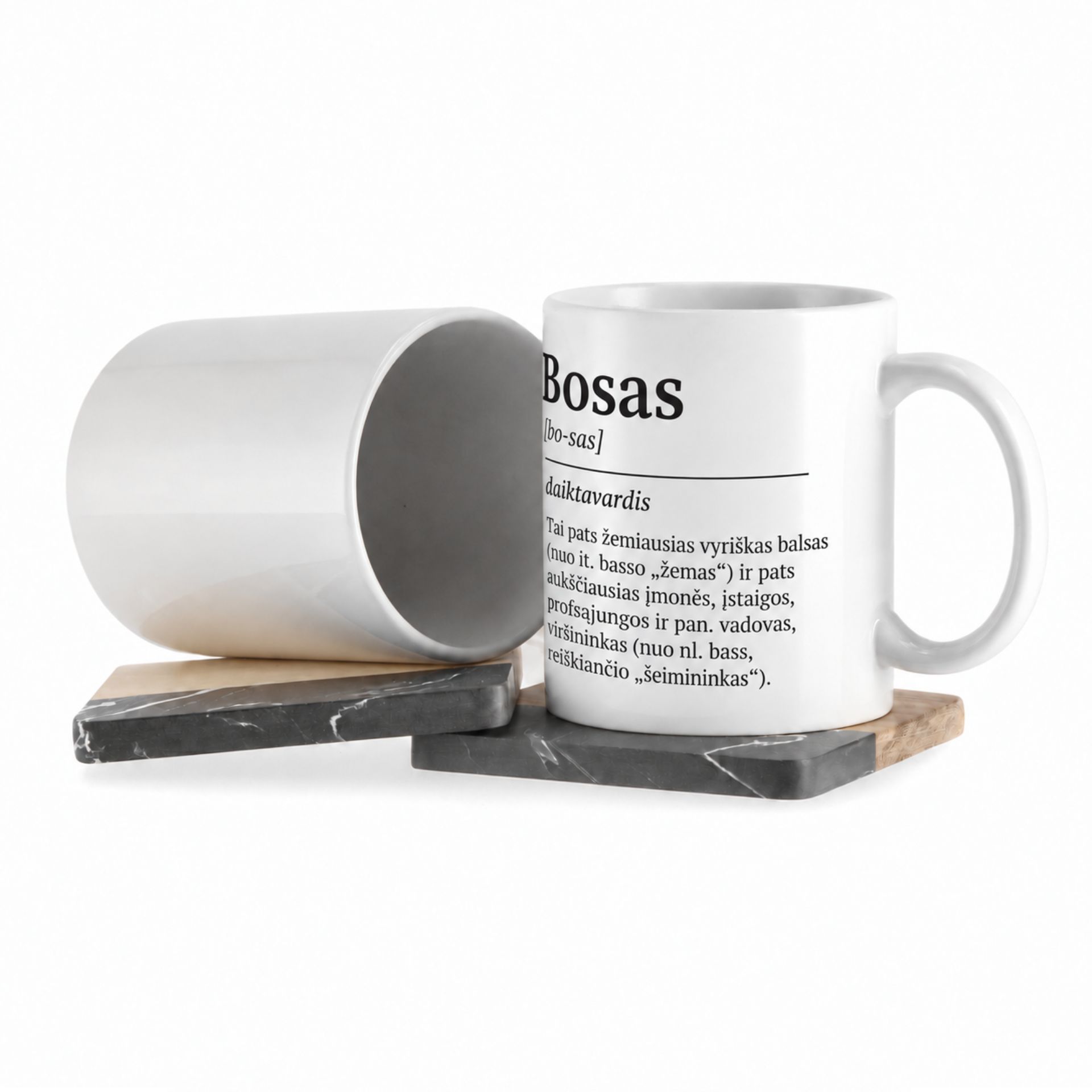 Universalus keraminis puodelis "Bosas" 300 ml 2 Baltas keraminis puodelis su spauda Bosas