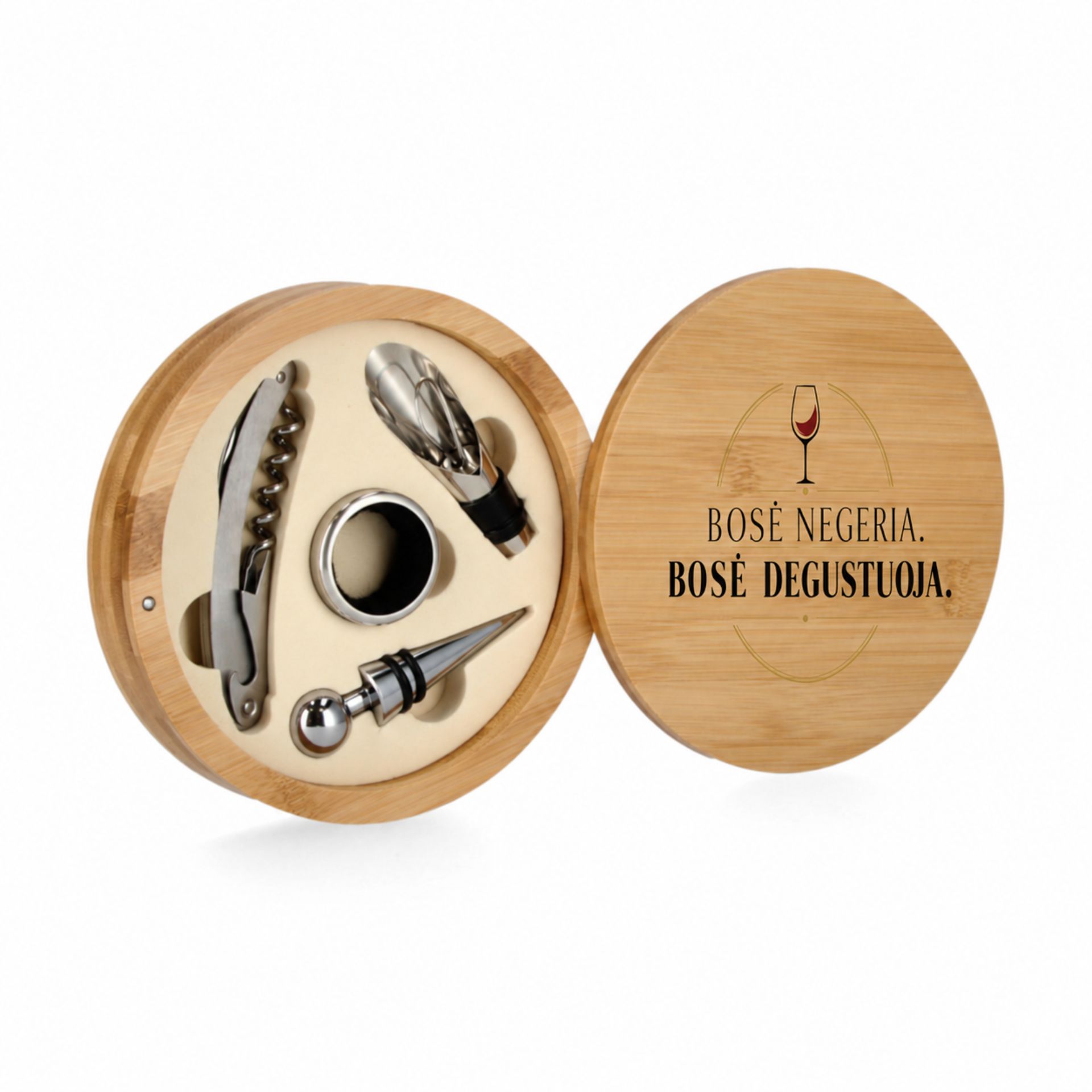 Rinkinys vynui "Bosė degustuoja" 2 Bosės vyno rinkinys Bosė degustuoja - dovana bosei